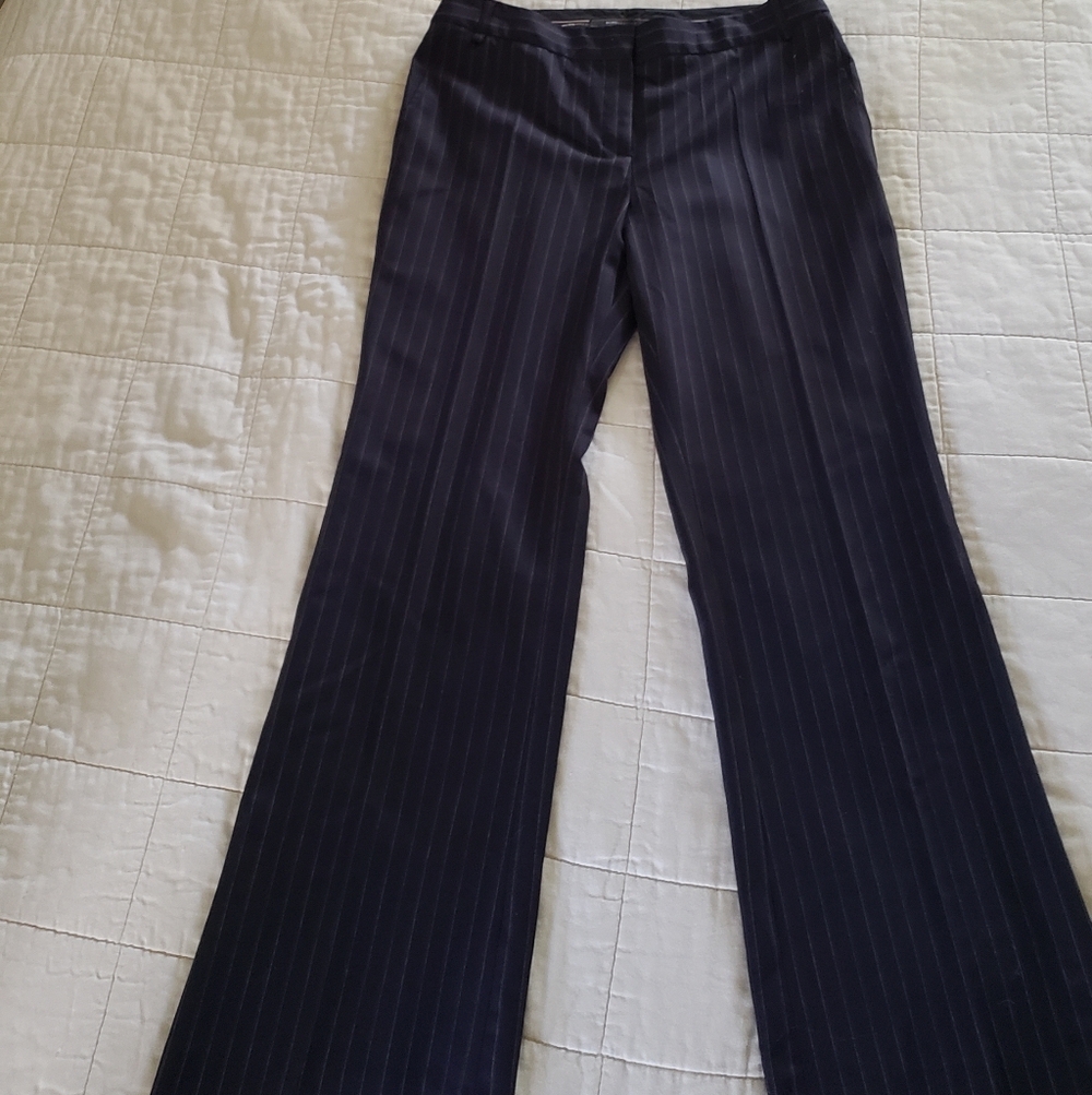 BCBGMaxazria Wool Wide Leg Trouser Pinstripe Dress Pants Size 8 Black - Picture 2 of 10